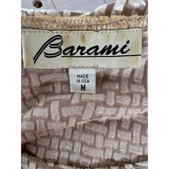 Barami Womens M Short-Sleeve Textured Top Beige Cream Woven Pattern Rayon/Polyes - Picture 7 of 15